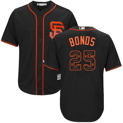 Giants #25 Barry Bonds Black Team Logo Fashion Stitched MLB Jersey - Click Image to Close